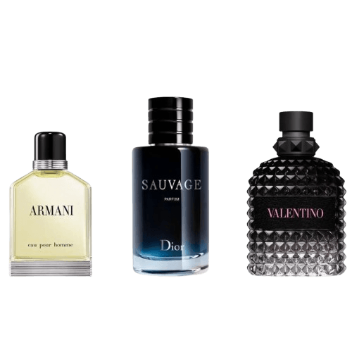 3-Piece Men's Fragrance Set: Armani Eau Pour Homme, Dior Sauvage, Valentino Uomo Thumbnail 1