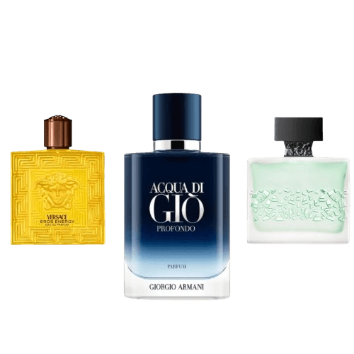 3-Piece Men's Fragrance Set: Versace Eros, Giorgio Armani Acqua di Giò Profondo, Versace Dylan Blue Principal